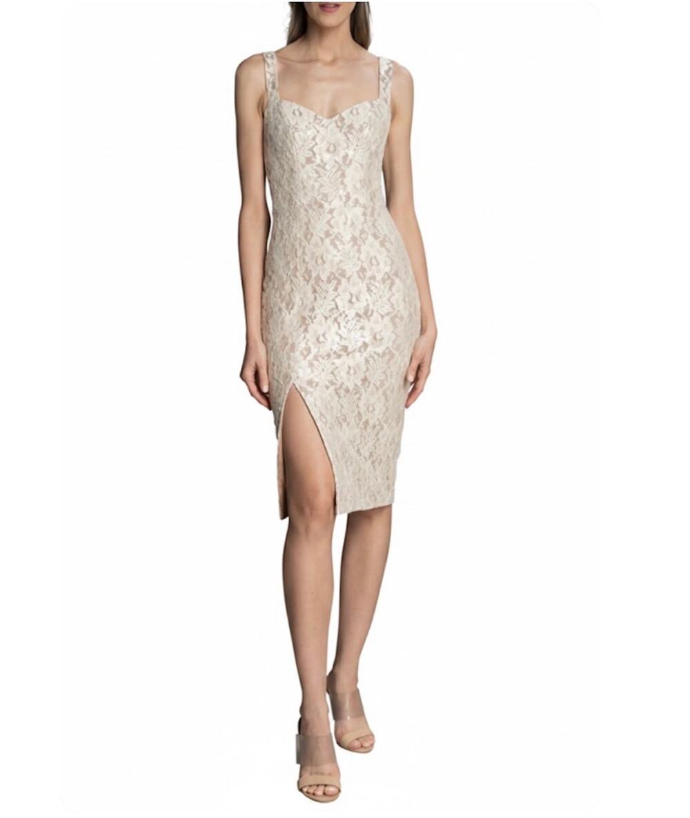 Dress the Population Sequined Lace Sheath Sheath Cocktail Dress Ivory Size Small